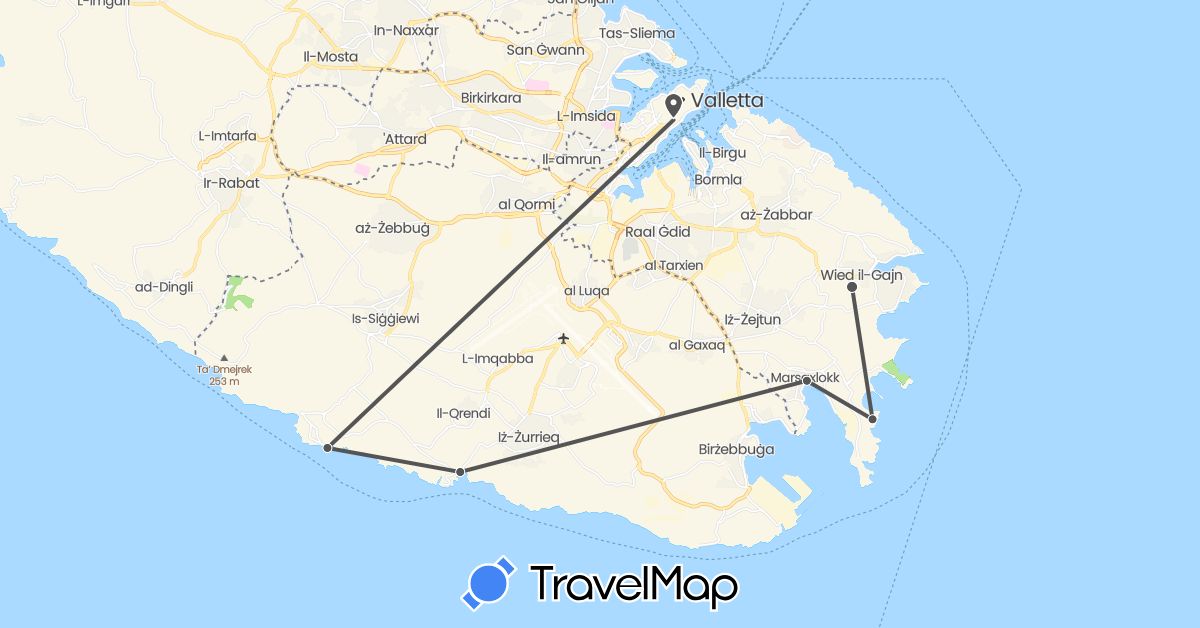 TravelMap itinerary: driving, motorbike in Malta (Europe)